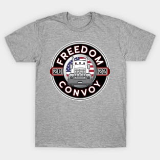 FREEDOM CONVOY 2022 - USA TRUCKERS FOR FREEDOM - GRAY ROUND WHITE LETTERS RED T-Shirt